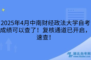 2025年4月中南財經政法大學自考成績可以查了！復核通道已開啟，速查！