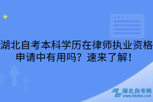 湖北自考本科學(xué)歷在律師執(zhí)業(yè)資格申請中有用嗎？速來了解！