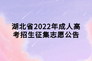 湖北省2022年成人高考招生征集志愿公告 湖北省2022年成人高考招生征集志愿公告