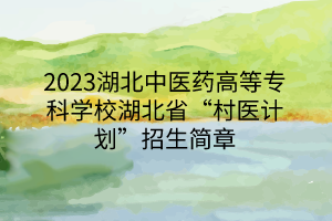 2023湖北中醫(yī)藥高等專科學(xué)校湖北省“村醫(yī)計劃”招生簡章 2023湖北中醫(yī)藥高等專科學(xué)校湖北省“村醫(yī)計劃”招生簡章