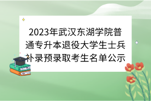 2023年武漢東湖學(xué)院普通專升本退役大學(xué)生士兵補(bǔ)錄預(yù)錄取考生名單公示 2023年武漢東湖學(xué)院普通專升本退役大學(xué)生士兵補(bǔ)錄預(yù)錄取考生名單公示