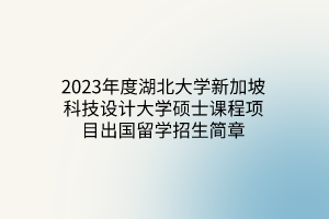 2023年度湖北大學新加坡科技設(shè)計大學碩士課程項目出國留學招生簡章