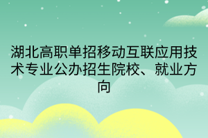 湖北高職單招移動互聯(lián)應用技術專業(yè)公辦招生院校、就業(yè)方向