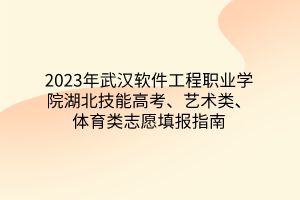 2023年武漢軟件工程職業(yè)學院湖北技能高考、藝術類、體育類志愿填報指南 2023年武漢軟件工程職業(yè)學院湖北技能高考、藝術類、體育類志愿填報指南