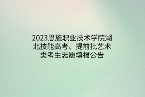 2023恩施職業(yè)技術學院湖北技能高考、提前批藝術類考生志愿填報公告