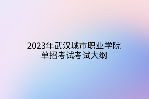 2023年武漢城市職業(yè)學(xué)院單招考試考試大綱 2023年武漢城市職業(yè)學(xué)院單招考試考試大綱