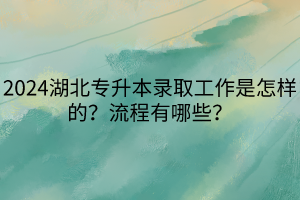 2024湖北專升本錄取工作是怎樣的?流程有哪些? 2024湖北專升本錄取工作是怎樣的?流程有哪些?