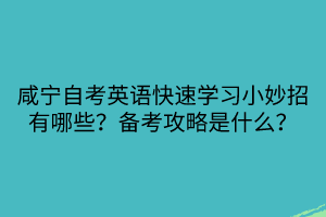 咸寧自考英語快速學(xué)習(xí)小妙招有哪些？備考攻略是什么？