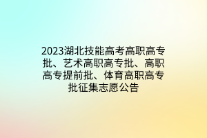 2023湖北技能高考高職高專批、藝術(shù)高職高專批、高職高專提前批、體育高職高專批征集志愿公告