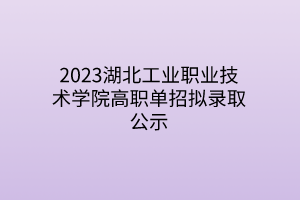 2023湖北工業(yè)職業(yè)技術學院高職單招擬錄取公示