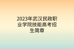 2023年武漢民政職業(yè)學院技能高考招生簡章 2023年武漢民政職業(yè)學院技能高考招生簡章