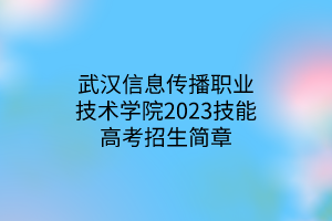 武漢信息傳播職業(yè)技術學院2023技能高考招生簡章 武漢信息傳播職業(yè)技術學院2023技能高考招生簡章