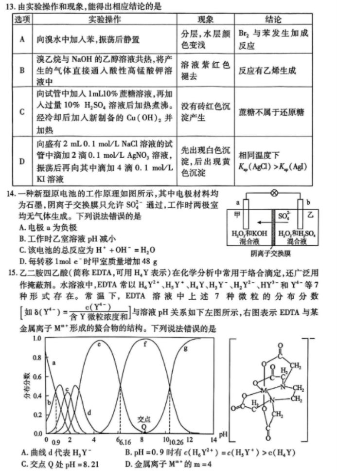 2024年湖北高考化學(xué)調(diào)研試題及答案 (4) 2024年湖北高考化學(xué)調(diào)研試題及答案 (4)