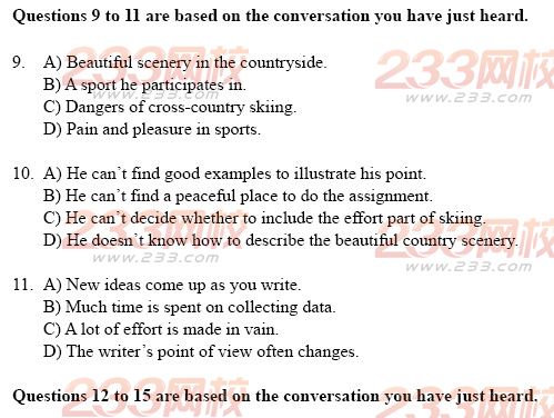 大學英語四級考試樣題及答案：聽力理解
