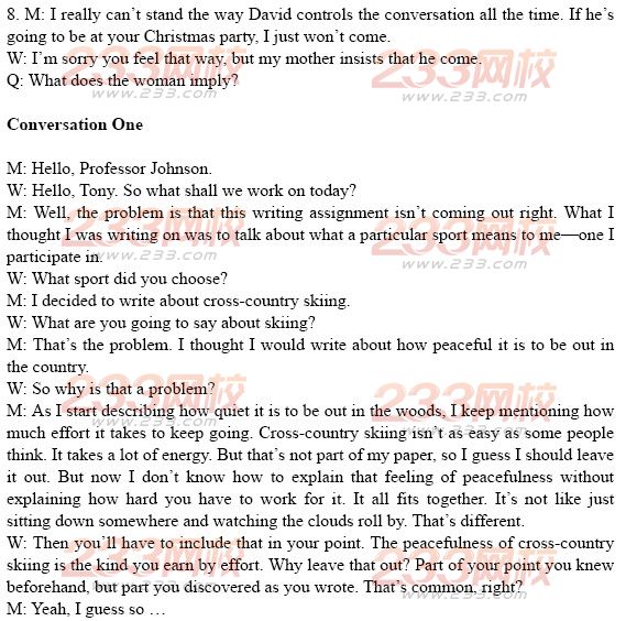 大學英語四級考試樣題及答案：聽力理解