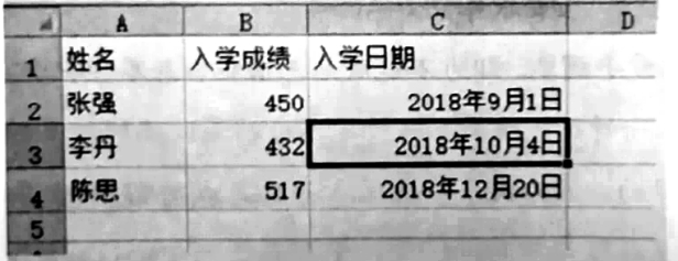 在設(shè)置了日期格式的C3單元格誤輸入了數(shù)字“6789”并確認后,C3單元格顯示的內(nèi)容是()。